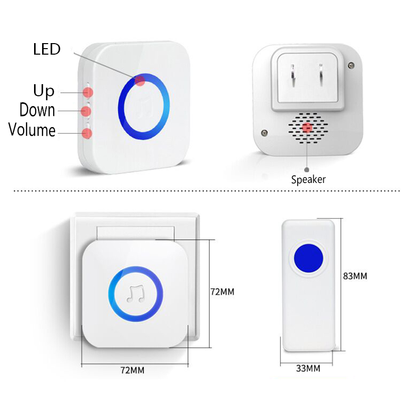 Wireless Door Bell Caregiver Pager Plug-in Receiver Patient Call Button Help System Nurse Alert for Elderly Hospice Home Personal Attention